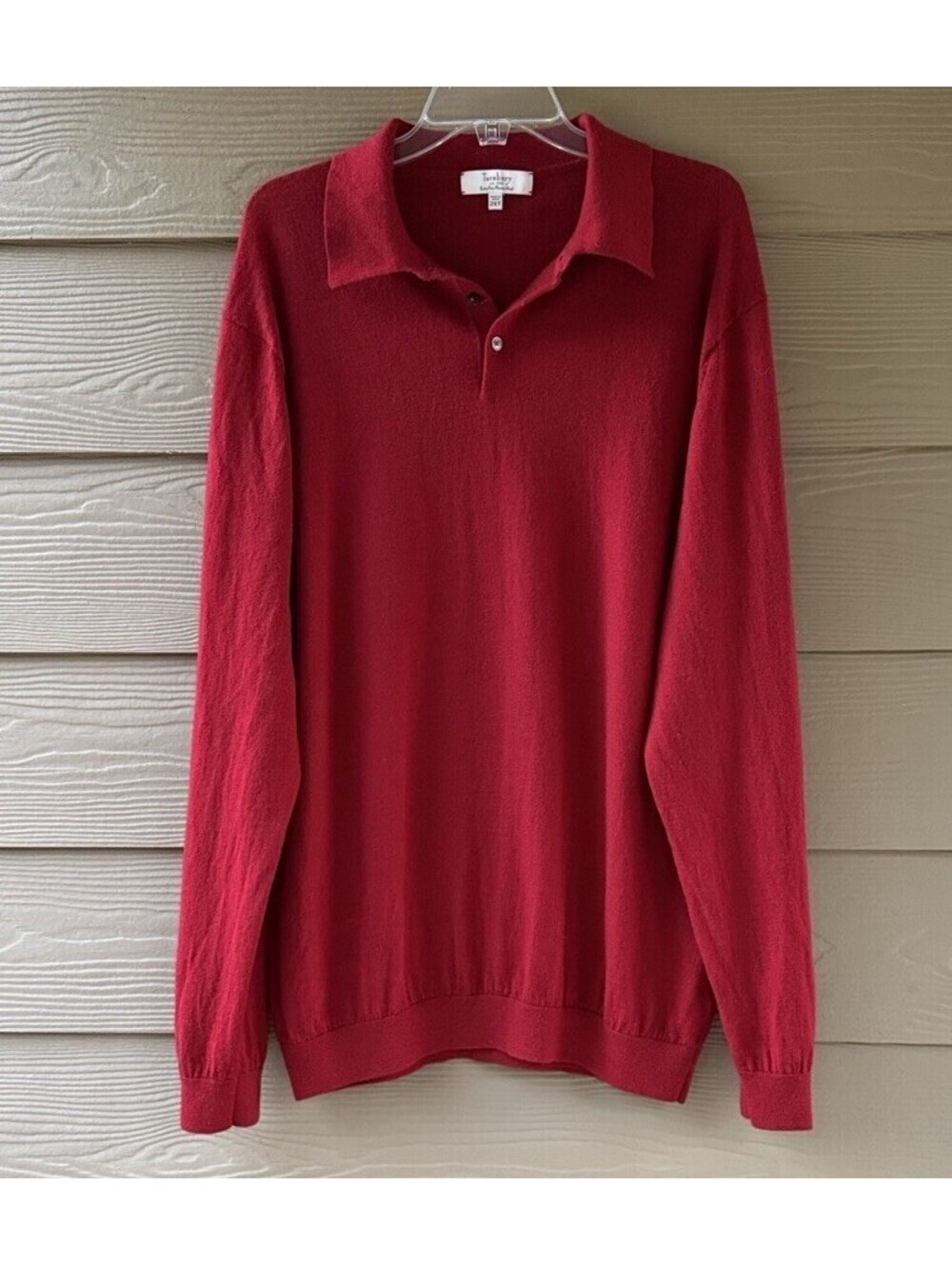 Turnbury Men's Extra Fine Merino Wool Dark Red Long Sleeve Polo Sweater Size 2XT - Picture 2 of 9
